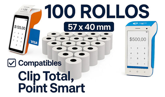 100 Rollos Térmicos 57x40mm Compatible Clip Total Point Smart TPV Bancaria DualBalance Pro