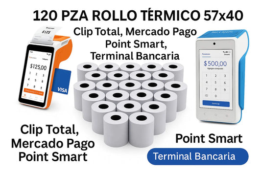 120 Pza Rollo Termico DualBalance 57x40 Clip Total MercadoPago Point Smart Point Smart Terminal Bancaria 55 g