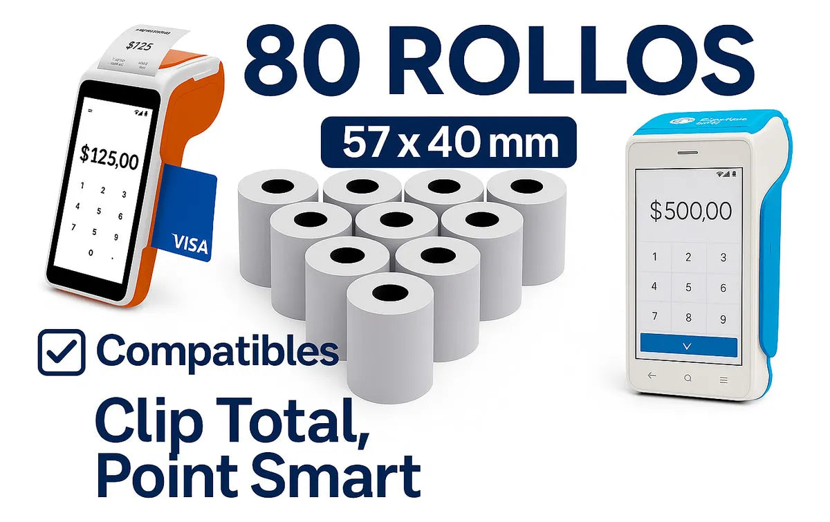 DualBalance 80 pza rollo térmico 57x40mm para terminal clip total impresoras térmicas papel nacional alta calidad