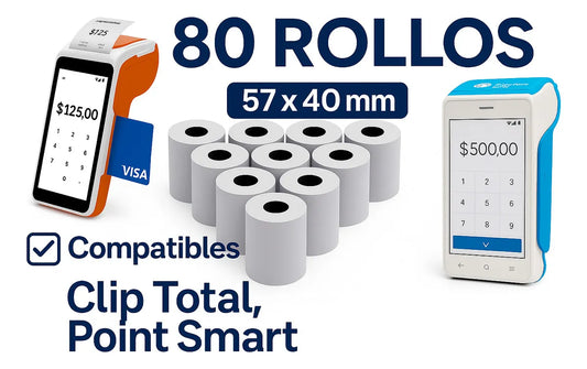DualBalance 80 pza rollo térmico 57x40mm para terminal clip total impresoras térmicas papel nacional alta calidad