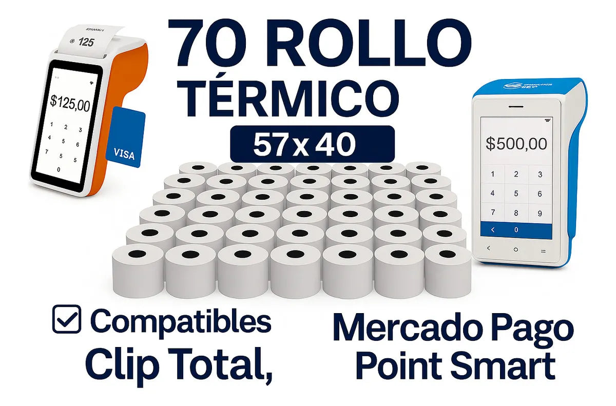 70 Pza Rollo Termico 57x40 Clip Total, Mercado Pago Point Smart Point Smart, Terminal Bancaria, dualbalance