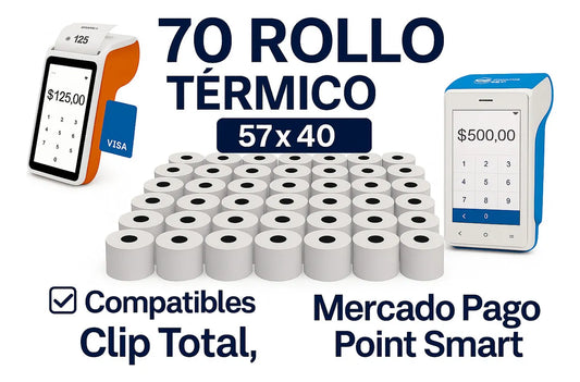 70 Pza Rollo Termico 57x40 Clip Total, Mercado Pago Point Smart Point Smart, Terminal Bancaria, dualbalance