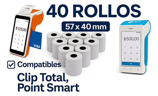40 Pza Rollo Termico 57x40 Clip Total, Mercado Pago Point Smart Point Smart, Terminal Bancaria, dualbalance