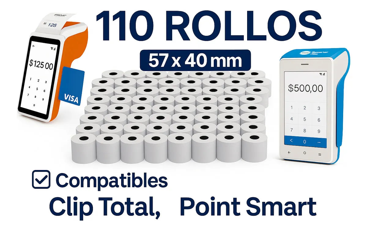 110 Rollos DualBalance 57x40mm | Papel Térmico Premium | TPV, Clip Total y Point Smart