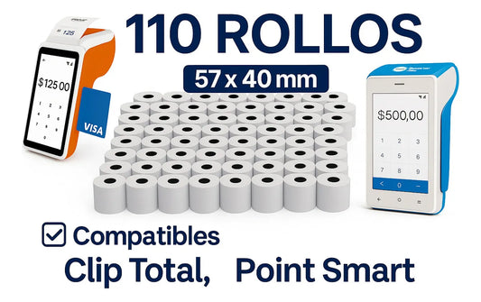 110 Rollos DualBalance 57x40mm | Papel Térmico Premium | TPV, Clip Total y Point Smart