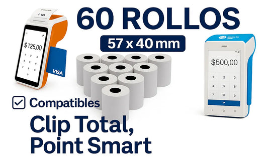 60 Rollos Térmicos DualBalance Papel 57x40mm para Terminal Clip y Point Smart