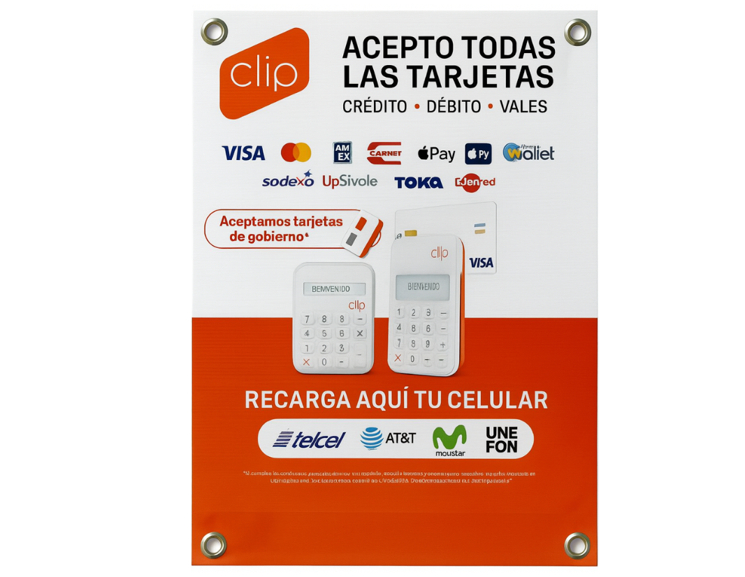 Cartel Publicitario Clip Plus Pro Total | Lona Para Mostrador 60x40 Cm