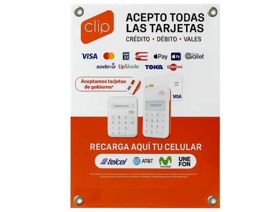 Cartel Publicitario Clip Plus Pro Total | Lona Para Mostrador 60x40 Cm